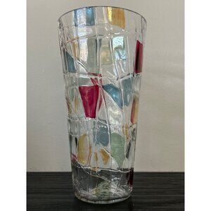 Retired PARTYLITE Flash Painted Mosaic Calypso Glass Vase 10.25" Tall Abstract